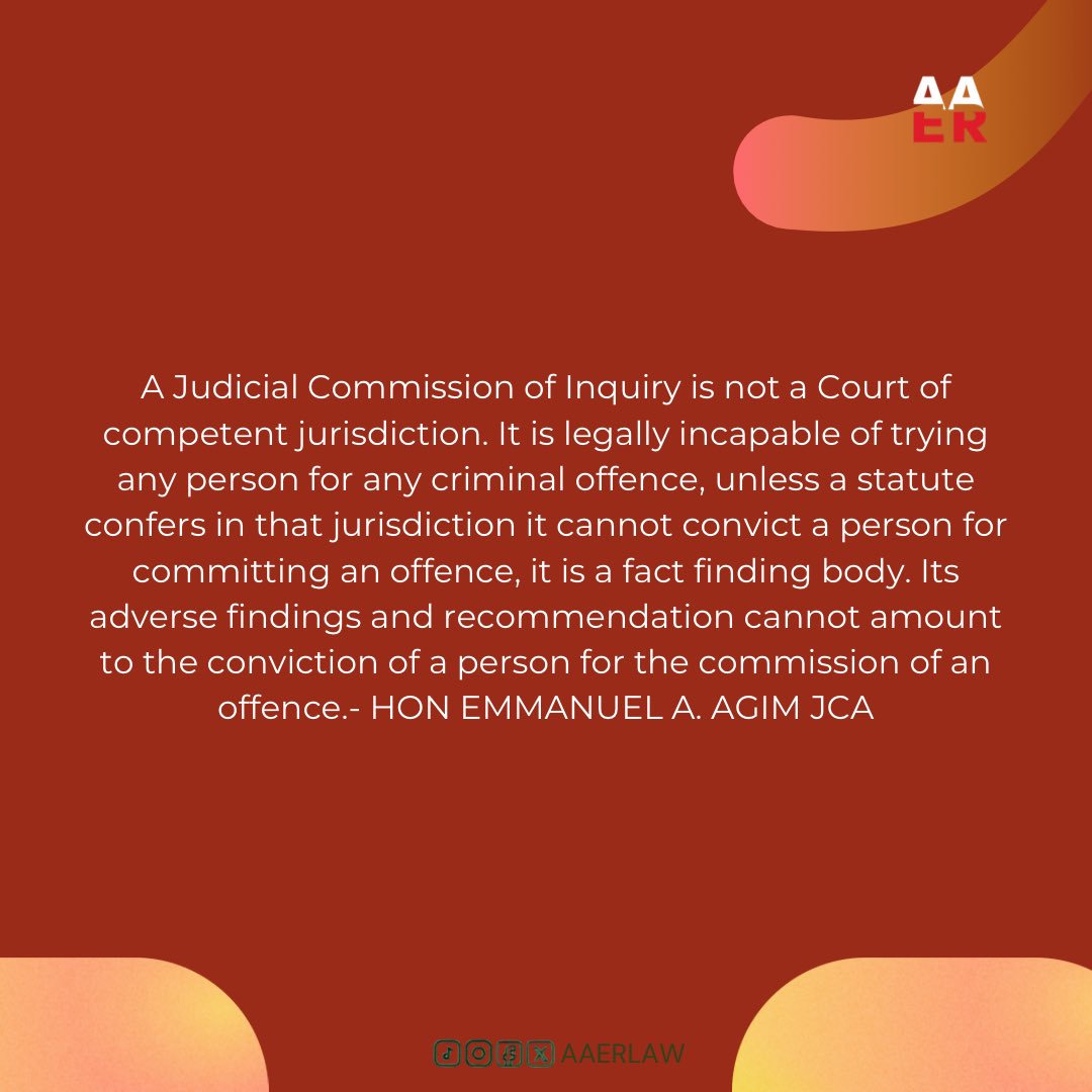 aaerlaw's tweet photo. LEGAL NUGGET
A Judicial Commission of Inquiry is not a Court of Competent Jurisdiction.
While their findings can be influential, they don’t have the same legal standing as a court decision.
Subscribe today and start your legal journey with us! 🚀 https://t.co/WKIDvxsZbn