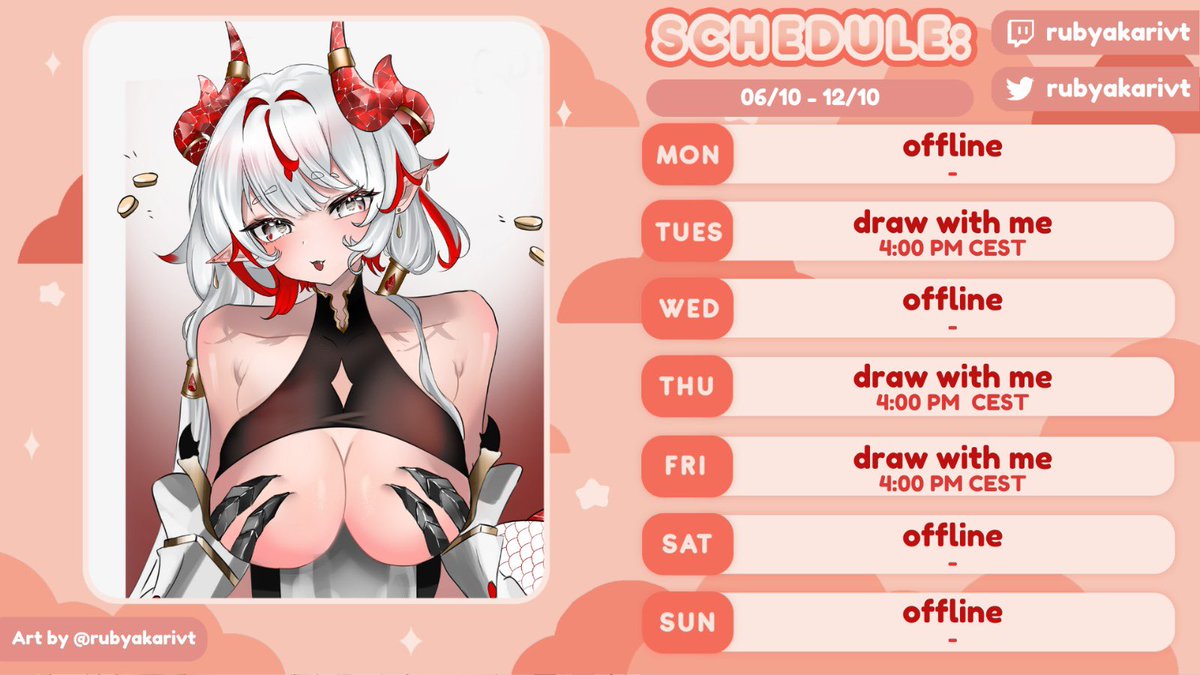 RubyAkariVT's tweet image. ♦️ aaaaaaanyway… this week’s schedule! hahahahahah… i’m hurting…. ♦️