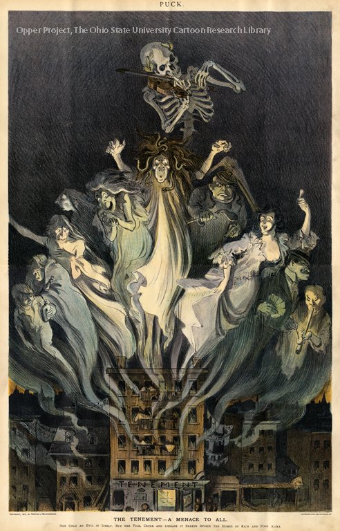 The tenement is a menace to all, according to a darkly blunt illustration from 1901 ephemeralnewyork.wordpress.com/2025/10/06/the…