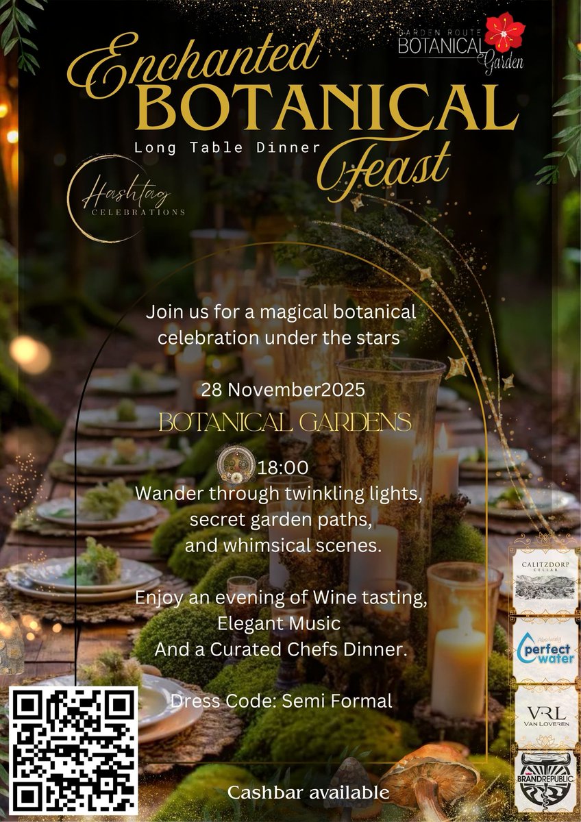 EventSAWC's tweet photo. New #EventSAWC Listing: Enchanted Botanical Feast 
On 28 November 2025, the Garden Route Botanical Garden will be transformed into a realm of beauty and delight. Sip on fine wines, enjoy the rhythm of live instrumental music, and be moved by a graceful ...
https://t.co/Zdjl117nXx https://t.co/6T46kboGyl