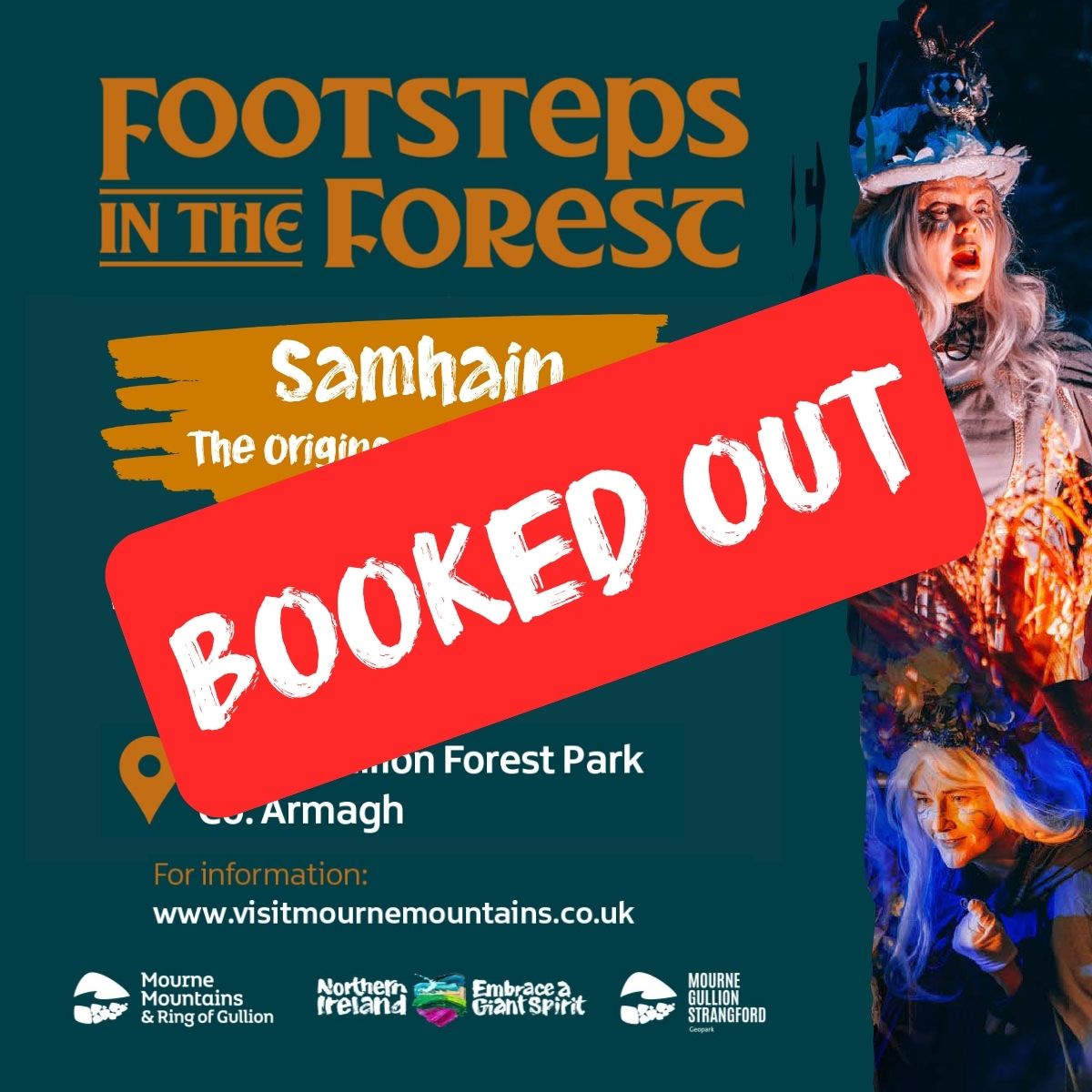VisitMGS's tweet image. 👣👻Footsteps in the Forest 2025 is officially booked out. 🎉🍂
If you missed out, why not explore other autumn and Halloween events happening across Mourne Mountains &amp;amp; Ring of Gullion? 👉 visitmournemountains.co.uk/whats-on
#GiantAdventures #FootstepsInTheForest
