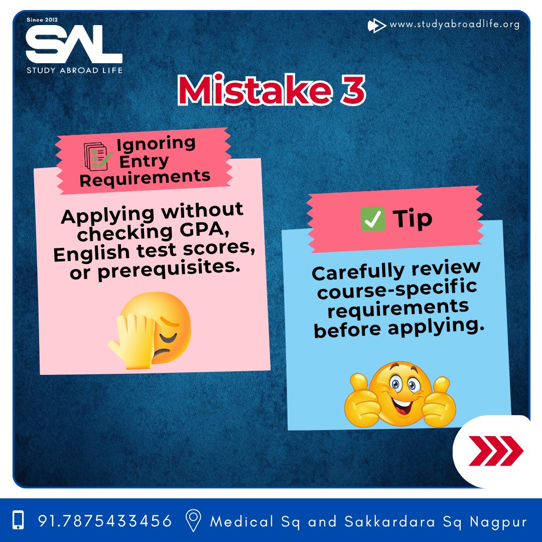 studyabroadlife's tweet image. 🎯 Avoid These Common Study Abroad Application Mistakes! 🌍✈️
Dreaming of studying abroad? Don’t let simple errors block your path to success! 🚫📚
Your global journey starts with the right steps! 🌎💼

#StudyAbroadLife #StudyAbroadTips #ApplicationSuccess