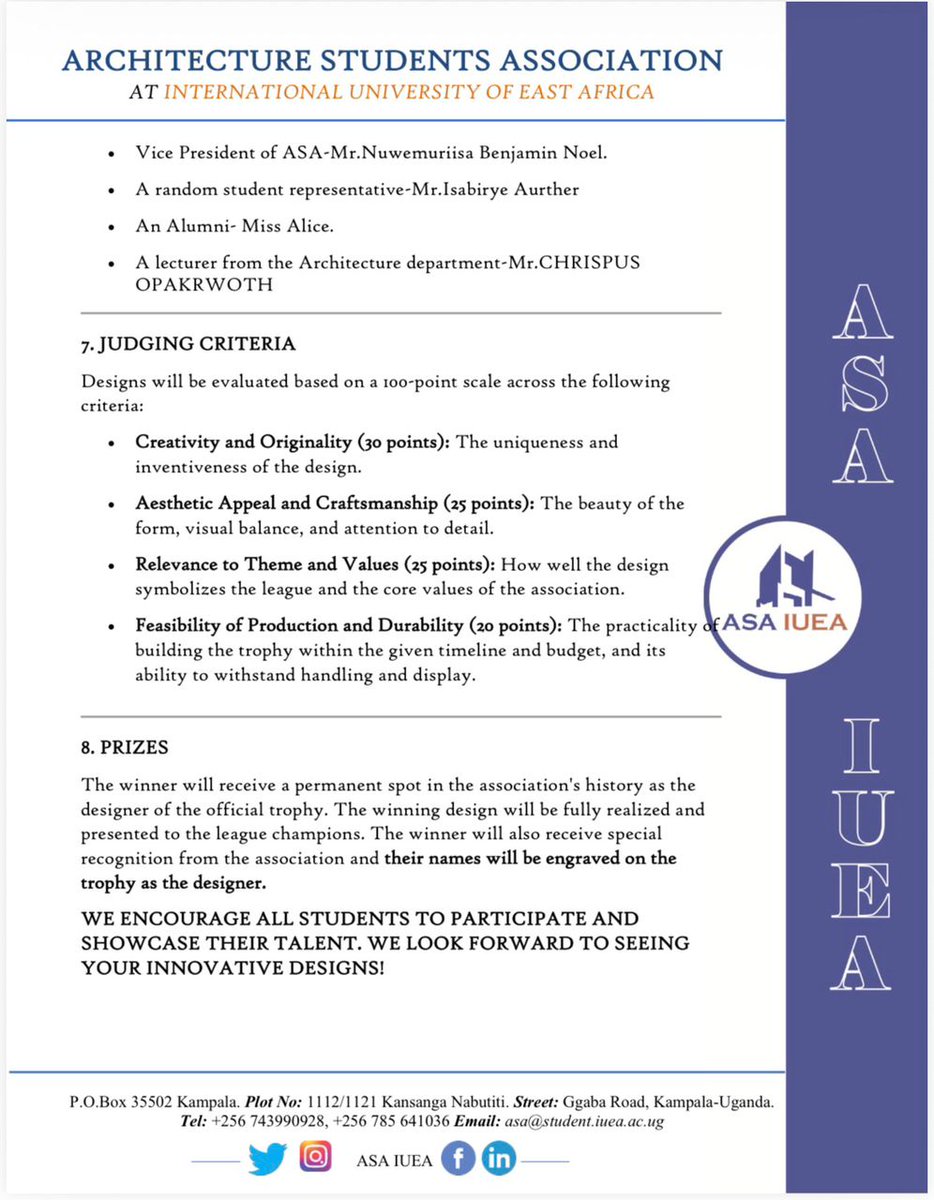 Want your design immortalised? 🏆

The ASA League Trophy Design Competition challenges IUEA Architecture students to create the league's ultimate symbol of victory.

Submit by 17/10/2025! Time to leave your legacy.

#ASALeagueIUEA #DesignCompetition #ArchitectureStudents