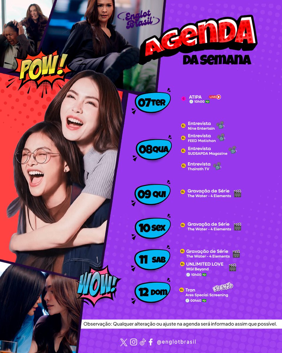 englotbrasil's tweet image. 🗓✨ AGENDA DA SEMANA✨
Nossas meninas estão com a agenda cheia de entrevistas, gravações e eventos incríveis! 🎬
Já se prepara pra acompanhá-las em cada passo, porque vem muita coisa boa por aí! 💜
#EnglotBR #อิงล็อต #englot