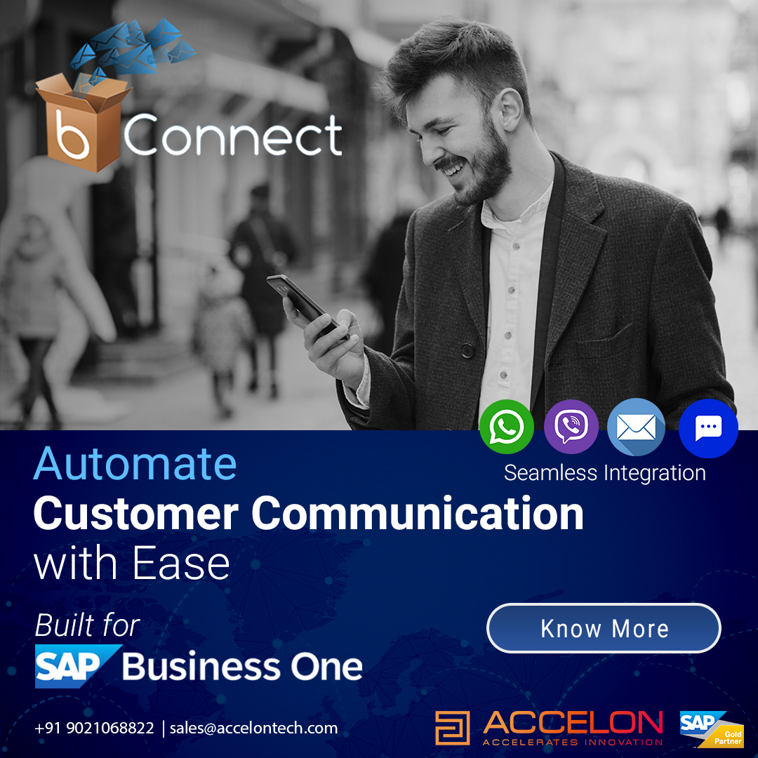 accelon's tweet image. With bConnect, automate customer communication across WhatsApp, Email, Viber, and more—right inside SAP Business One.
📤 From invoices to alerts and reminders—send it all through multiple channels with zero manual effort.
✅ One platform. Total control.
🔗 Learn more:…