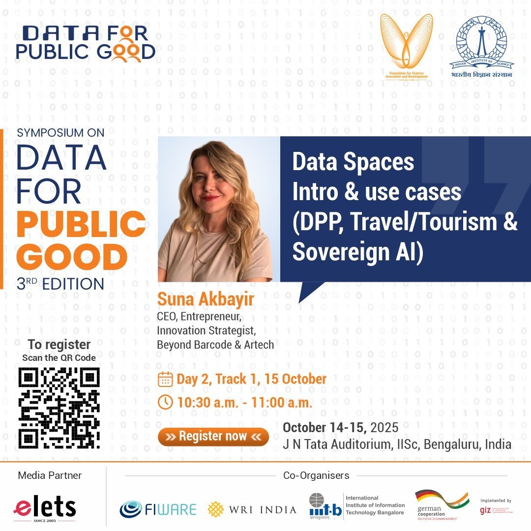 CDPG_IISc's tweet image. Can data spaces become the next big infrastructure for the public good?

At the Symposium on Data for Public Good 2025, the session on data spaces as infrastructure for public good will feature Suna Akbayir (Beyond Bar Code &amp;amp; Artech International BVBA) — exploring use cases on…