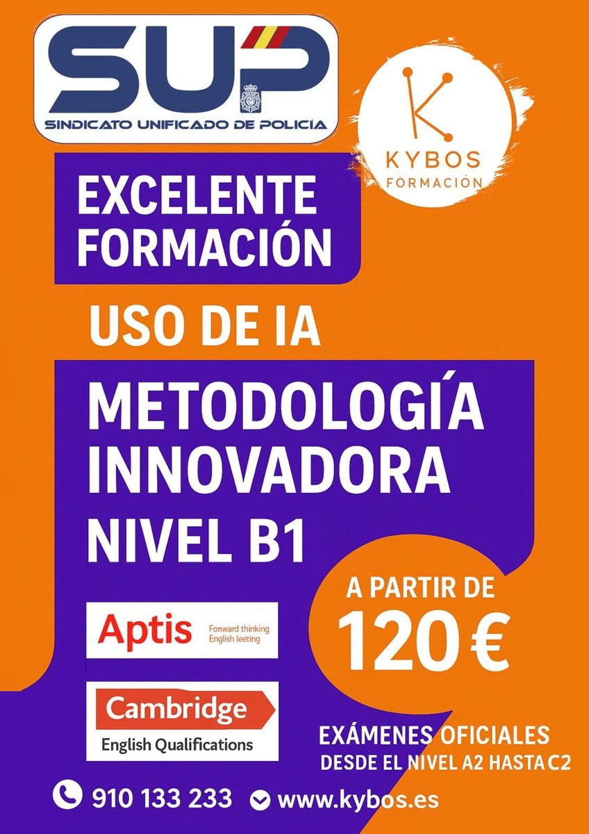 Sup_Policia's tweet image. 📢Presentación Cursos #Inglés 
@KybosFormacion
#Sesión 🧑‍💻online exclusiva y #Gratuita
Profesora nativa nos explicará su innovador y atractivo método que incluye #IA
#SUPLíderEnFormación
🗓️Martes 7-10-2025
⏰De 17 a 18 horas
No te la pierdas ⤵️
f.mtr.cool/ceszsdpdvu