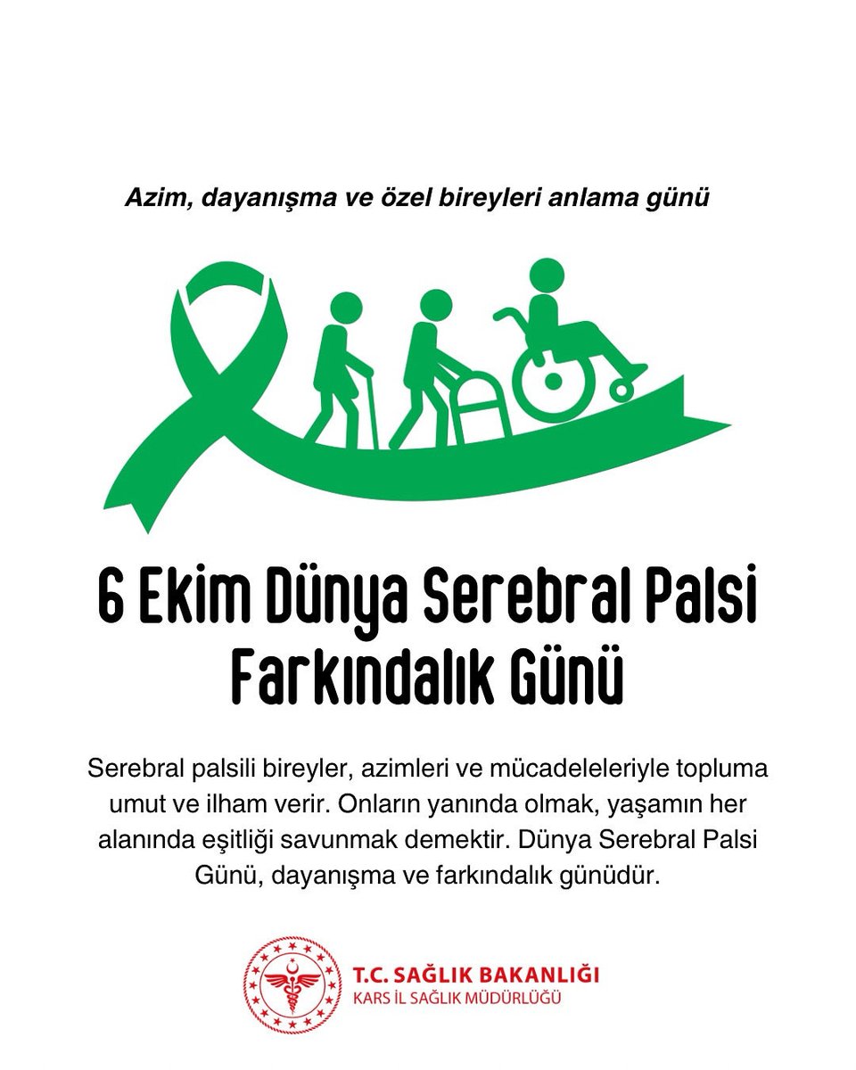 Çocuğunuzda bu belirtiler varsa vakit kaybetmeden hekime başvurun.
- Tek ayağını veya bacağını sürüyerek yürüme
- Ayak uçlarında, eğilerek veya makaslayarak yürüme
- Aşırı katı veya aşırı gevşek kas tonusu 
#DünyaSerebralPalsiGünü
<a href="/saglikbakanligi/">T.C. Sağlık Bakanlığı</a>