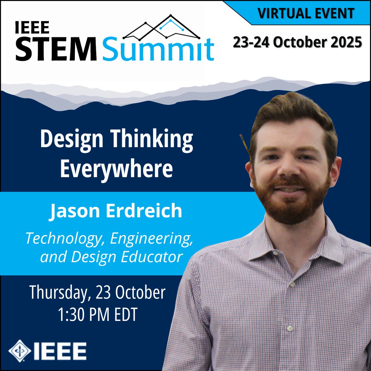 TryEngineering's tweet photo. 🧠 What if we approach learning experiences like design challenges? At the #IEEESTEMSummit, Jason Erdreich will host an inspiring session exploring how design thinking can turn classrooms into dynamic problem-solving spaces.

🗓️ Tune in 23 Oct, 1:30PM EDT: https://t.co/vK6bmhRoB0 https://t.co/rMyoW1nq84