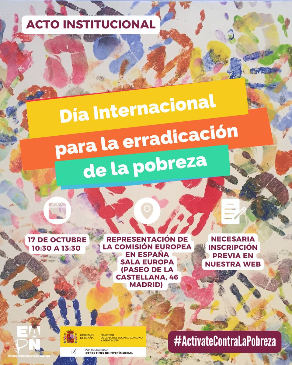 📅 El #17deoctubre, Día Internacional para la Erradicación de la #Pobreza, desde la Red celebramos nuestro Acto Institucional en la Representación de la <a href="/ComisionEuropea/">Comisión Europea en España</a> en España (Madrid).
🤝 ¡Te esperamos!
🔗 Inscríbete aquí: eapn.es/actividades/358 
#ActívatecontralaPobreza