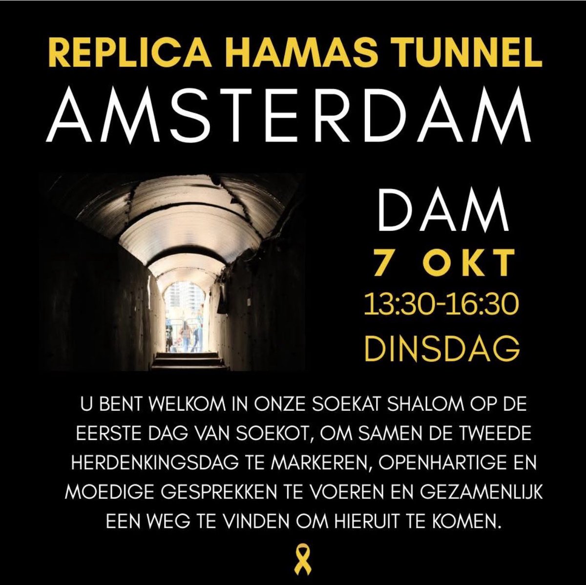 2 Jaar geleden vond de #Hamas pogrom plaats. Naast 1200 doden werden 251 mensen gegijzeld. Daarvan zitten er nog ca 20 in vreselijke omstandigheden vast in Hamas tunnels. Hoe zo’n tunnel eruit ziet, kan je 7oktober op de Dam bekijken. Help die gijzelaars vrij te krijgen en het