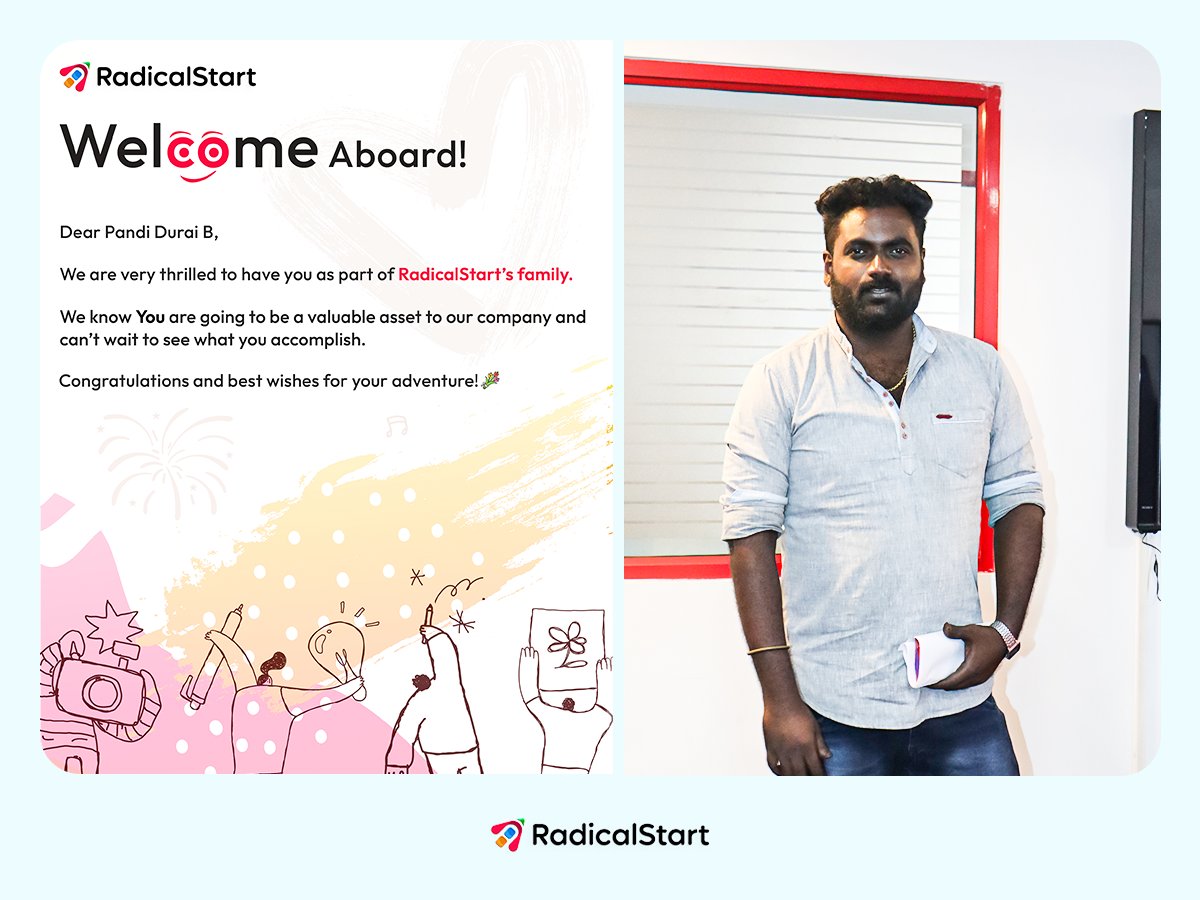 radicalstartnow's tweet image. Welcome to the RadicalStart family! 🎉

A warm welcome to Mr. Pandi Durai. We&apos;re excited to have you on board &amp;amp; looking forward to this journey together!

#RadicalStart #LifeAtRadicalStart