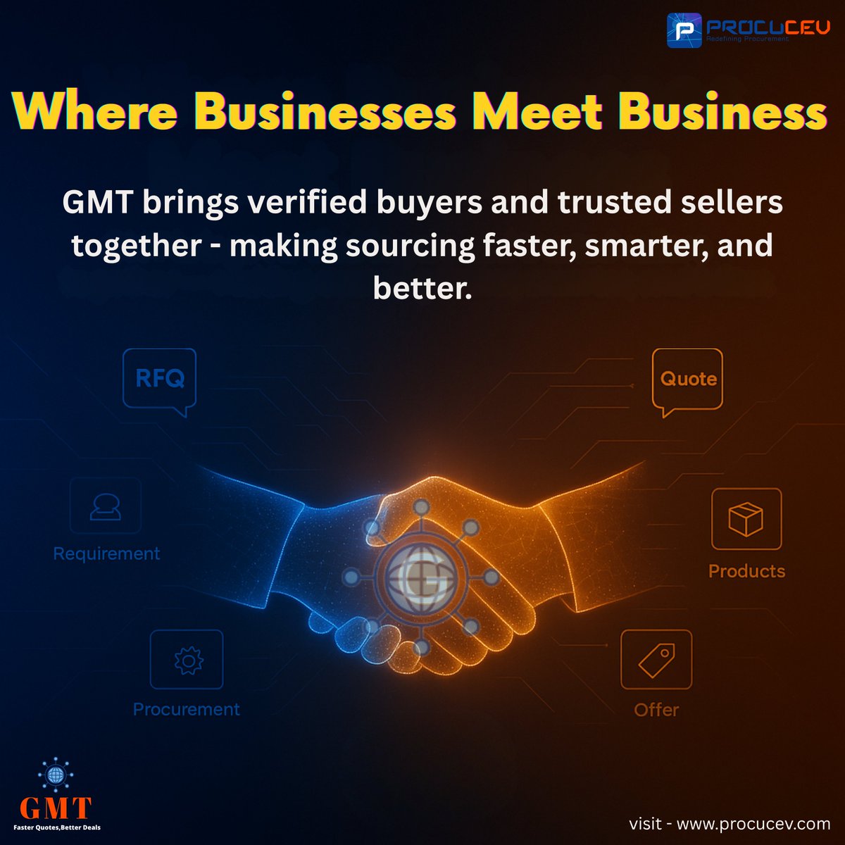 procucev's tweet image. In B2B, growth begins when buyers meet sellers.
GMT, a B2B sourcing platform, connects verified businesses for confident quoting & growth.
Smart, Fast & Better.
Unlock real business opportunities, not random leads.
🌐 procucev.com
📩 info@procucev.com
#GMT #B2B