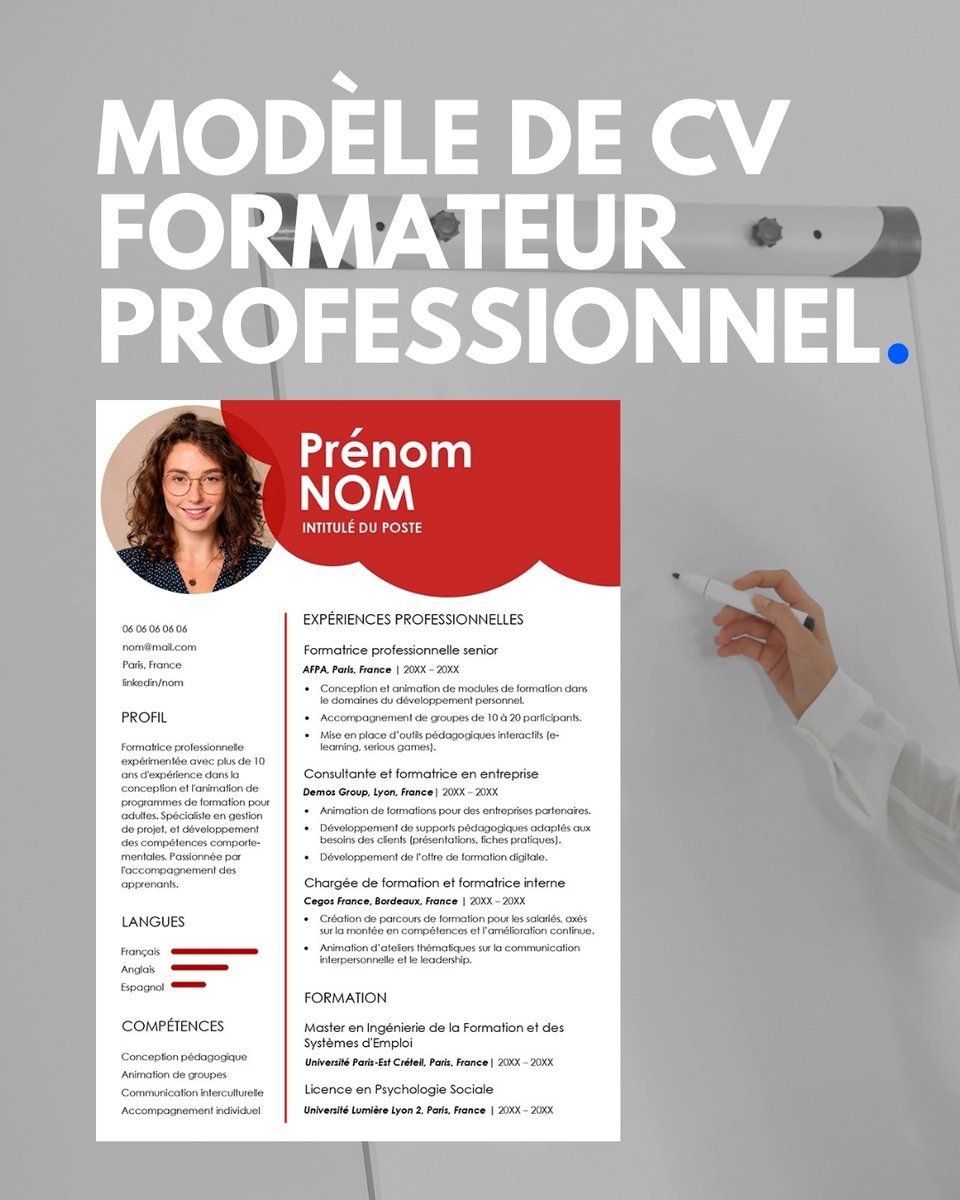 ModelesdeCV's tweet photo. 🧑‍🏫 Vous travaillez dans la formation ?

Voici un modèle de CV formateur professionnel, prêt à personnaliser et télécharger 👇
 https://t.co/CL75JQiRzy

#cv #formateur #emploi #formation #modelesdecv https://t.co/r7yJwVUZ2b