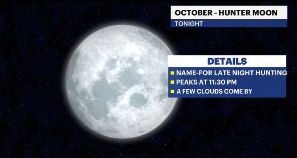 AddisonGreenWX's tweet photo. 🥵 “Hotober” continues in the #HudsonValley today w/ 80s back
🌃🌕 mostly clear skies will allow a great view of #HunterMoon tonight
🌧️ rain returns overnight TUE-WED
🍂 Fall feelings to follow!
https://t.co/0V5Ft6VM1N
#nywx #news12 https://t.co/ipvyHUOUQ0