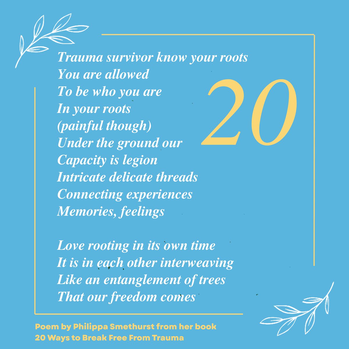 💫 20 weeks. 20 poems. One journey. 💫

As my series 'Breaking from #Trauma – #Words Help!' has come to a close, I’m so grateful for those who have read, shared, and reflected along the way. 🌿

May they continue to ripple outwards — gently, bravely, and with hope. ✨

#Poetry