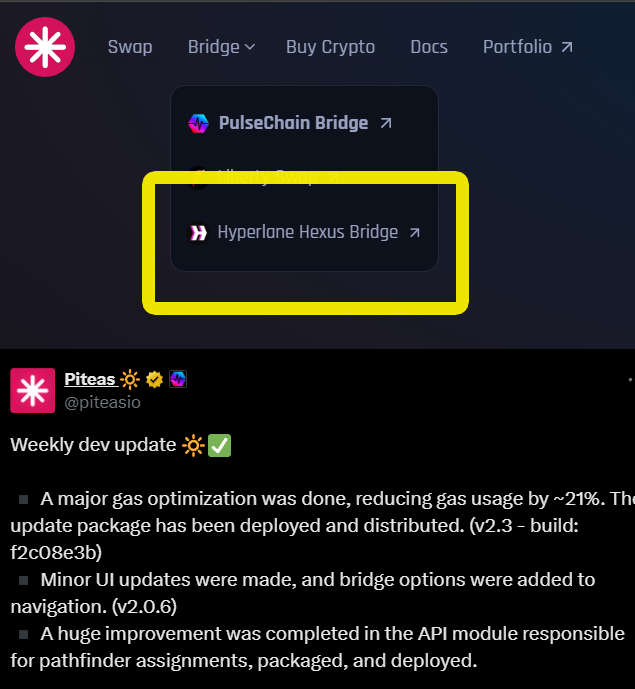 hexscout's tweet photo. Great work, @piteasio — and thank you for integrating @hyperlane into the bridge section!

As Bridge 2.0, https://t.co/4XugrnTQGH is the first permissionless, independent alternative to the PulseChain main bridge, securing continuous capital flow into the ecosystem. It enables cross-chain transfers and introduces the first cross-chain backed USDC — fee-free in and out, limit-free.

This ends the “single point of failure” critique that PulseChain relied solely on one Ethereum bridge. That concern is history. 🔥🤝

Just in time for the bull run, #PulseChain has evolved further and is more ready than ever for mass adoption. 🚀