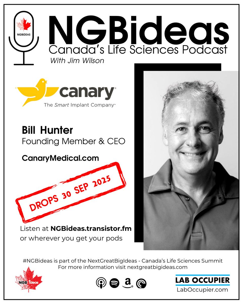 NGBiPodcasts's tweet image. #BillHunter is the Founder &amp;amp; CEO of @CanaryMedical which is a #Medtech firm based in @CityofVancouver.  Tune in as Bill shares the ups and downs of his career and what he has learned along the way.  You can find our conversation at NGBideas.Transistor.fm or wherever you get your