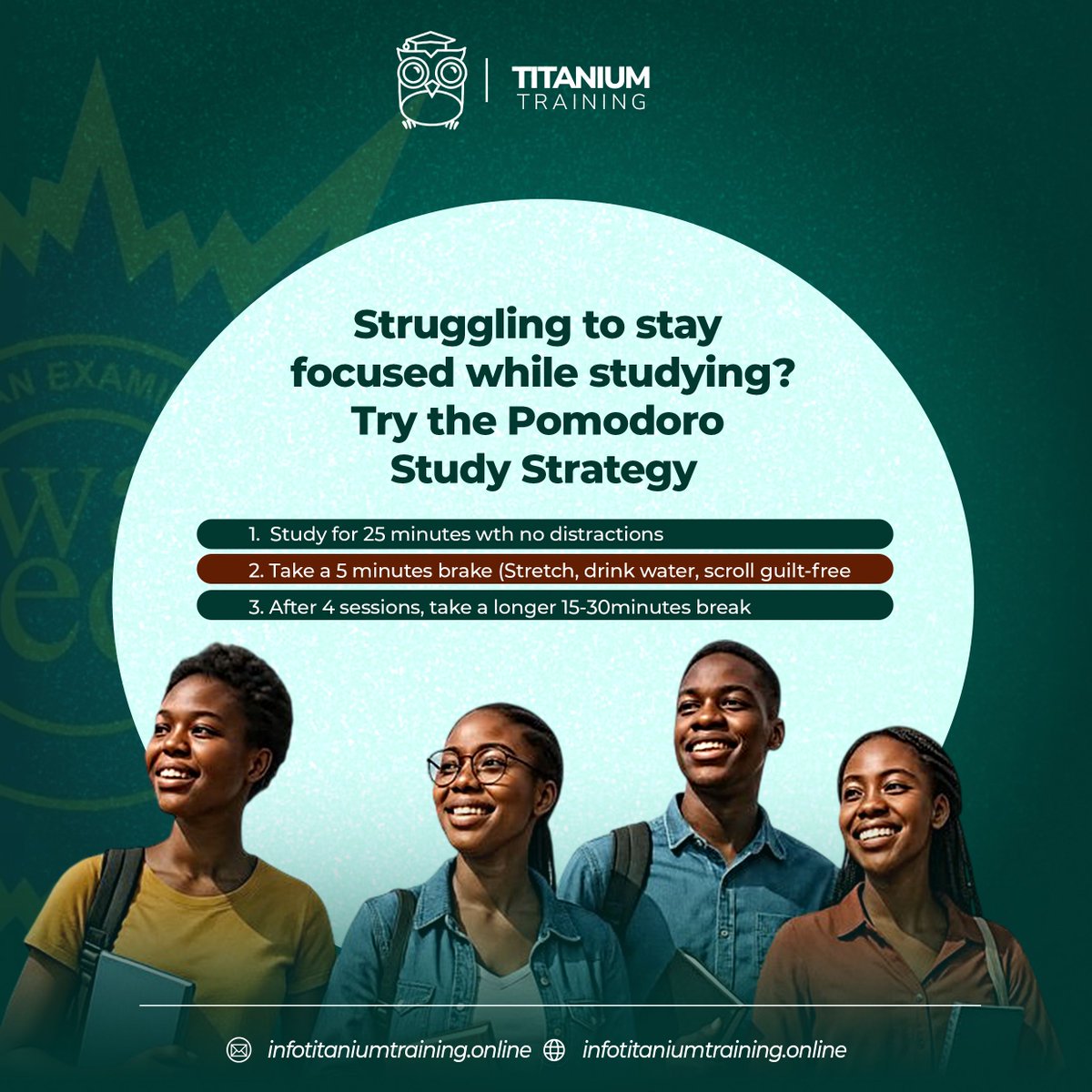 Titanium_instit's tweet image. This a simple but powerful focus hack you can try. 

This keeps your brain fresh and your focus sharp for JAMB, WAEC, or NECO prep!

#TitaniumTraining #StudySmart #JAMBPrep #WAECReady #FocusMode