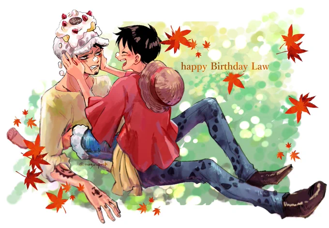 過去絵に自作ブラシ素材で紅葉ちらしてみました 二人とも大好き #ロールで祝いたいロー誕 #lawlu #1日1ロール