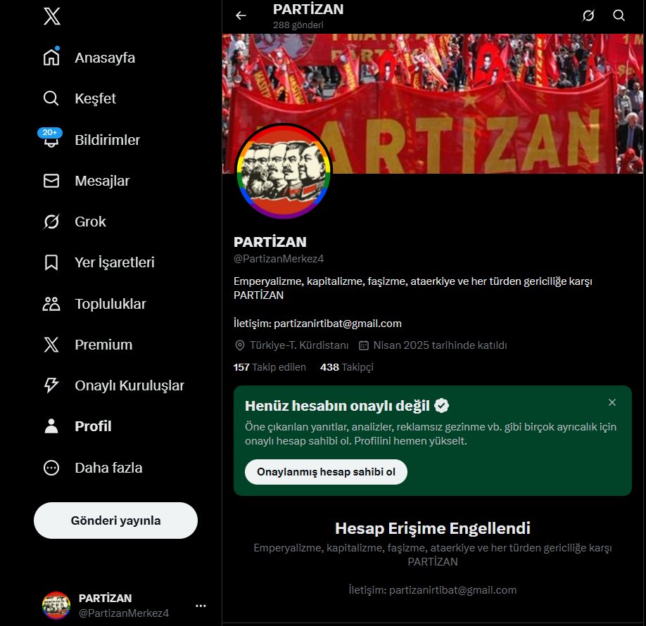 Partizan’ın resmi X hesabı erişime engellendi

Devrimci güçlere yönelik sansür ve yasak uygulamalarına her gün bir yenisi ekleniyor.

➡️tinyurl.com/2uy54m8f