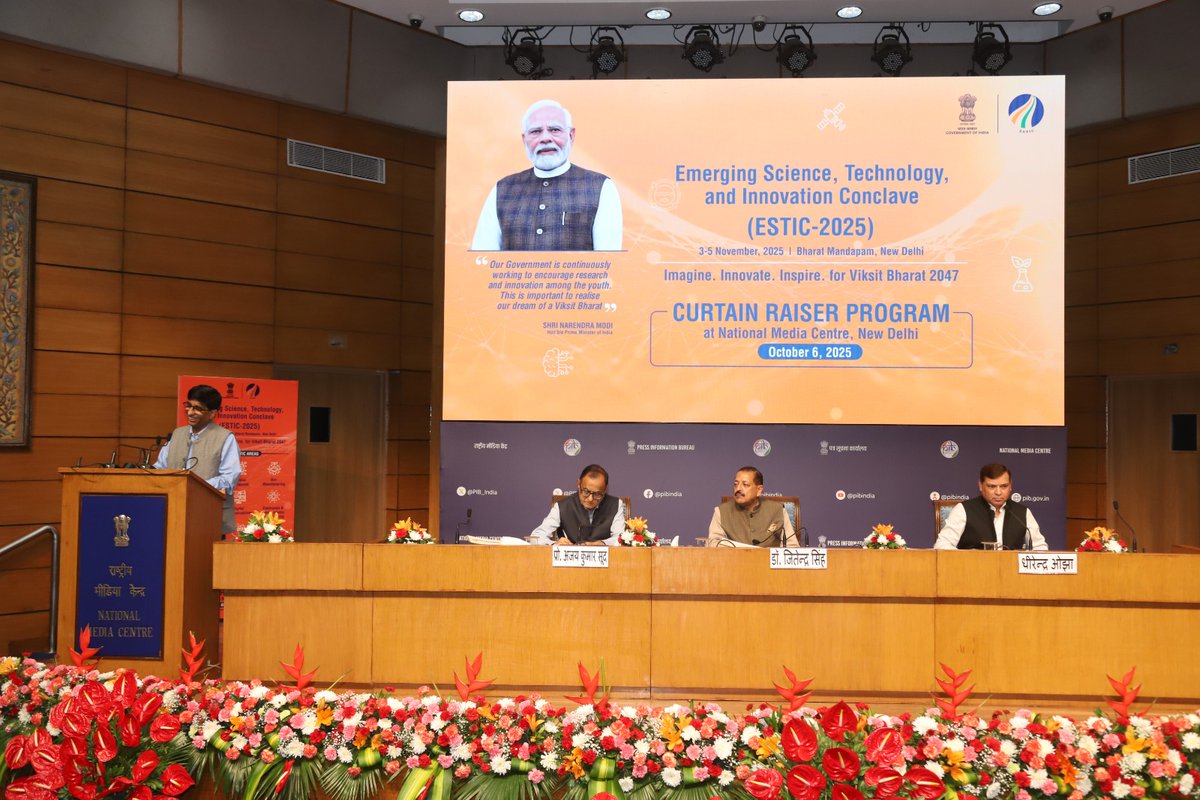 karandi65's tweet image. The Department of Science and Technology @IndiaDST is proud to organise the inaugural curtain raiser of the Emerging Science, Technology and Innovation Conclave #ESTIC2025 at the National Media Centre, in which the Hon’ble Union Minister Dr. Jitendra Singh ji @DrJitendraSingh…