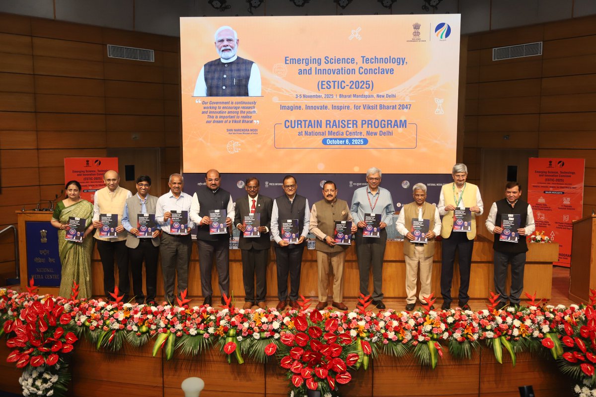karandi65's tweet image. The Department of Science and Technology @IndiaDST is proud to organise the inaugural curtain raiser of the Emerging Science, Technology and Innovation Conclave #ESTIC2025 at the National Media Centre, in which the Hon’ble Union Minister Dr. Jitendra Singh ji @DrJitendraSingh…