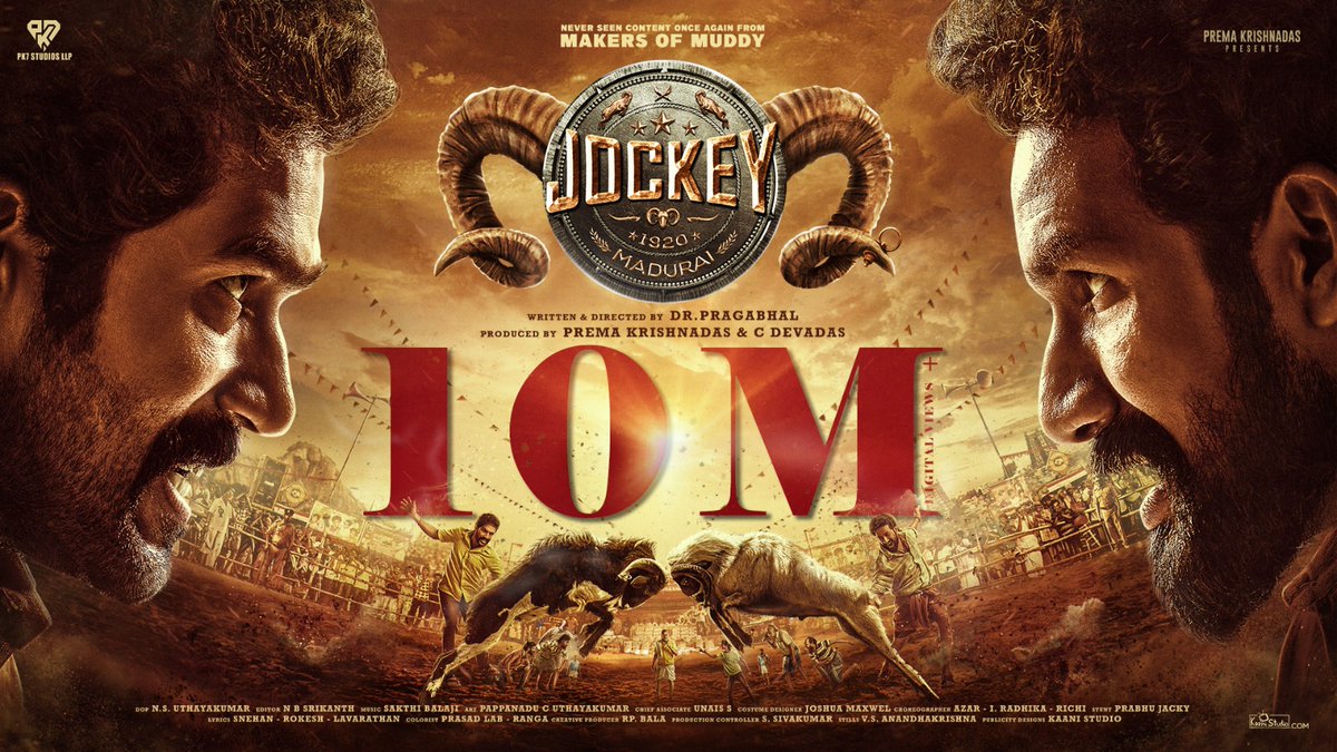 pk7studios's tweet photo. Thank you so much! 😍
10M+ Digital Views!
Your love &amp; support has taken #Jockey to the next level
This is just the beginning…

#JockeyMovie #Jm #PK7Studios #TamilCinema #GoatFight #IndianCinema #MovieLaunch #Blessings https://t.co/26DO0NPQxH