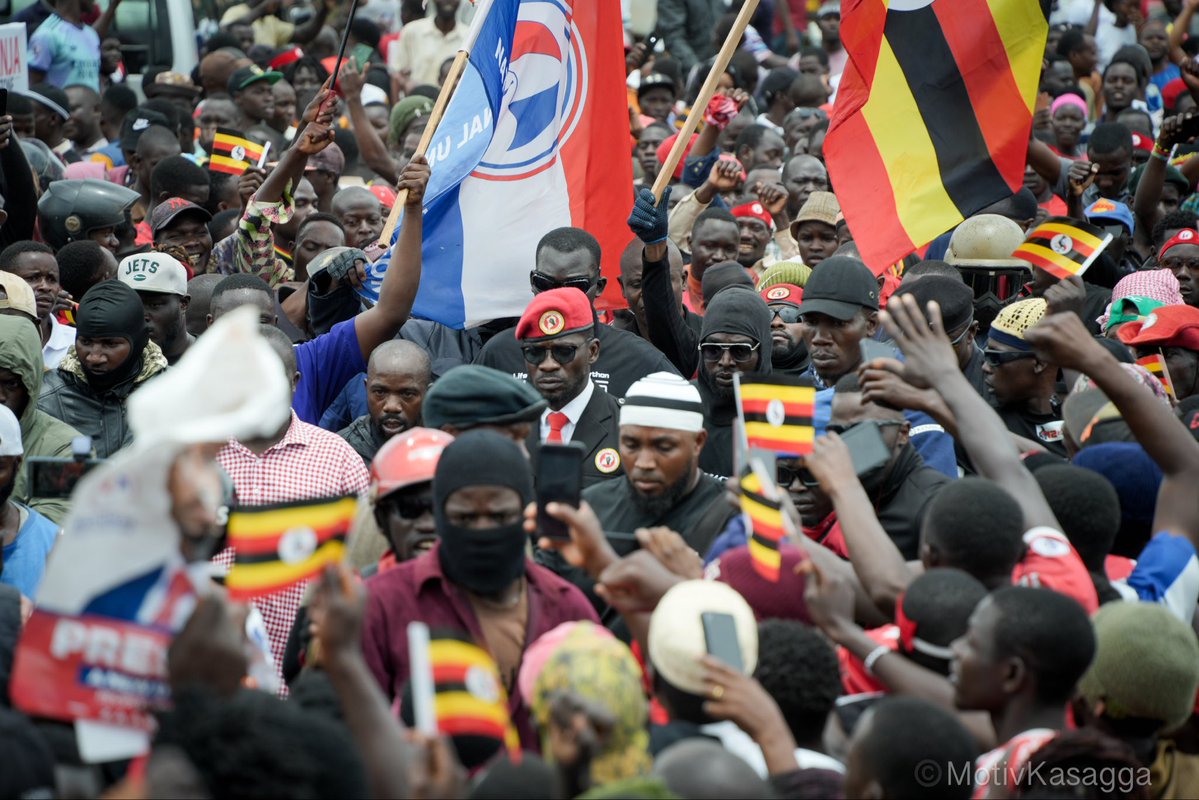 President <a href="/HEBobiwine/">BOBI WINE</a> arrives in Busunju on a boda boda after police blocked his route and attempted to divert him to a longer path.