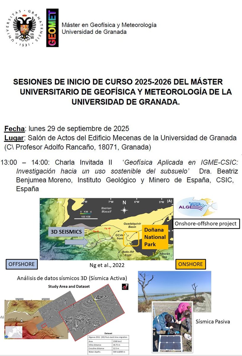 🎓Inaugural lecture of the Master in Geophysics &amp; Meteorology of the <a href="/fcienciasugr/">Facultad de Ciencias</a>.
👩‍💼Beatriz Benjumea (<a href="/IGME1849/">Instituto Geológico y Minero de España</a>) highlighted how geophysics informs #EnergyTransition projects.
📊She shared two case studies from the #ALGEMAR Projects
Science beneath our feet!
