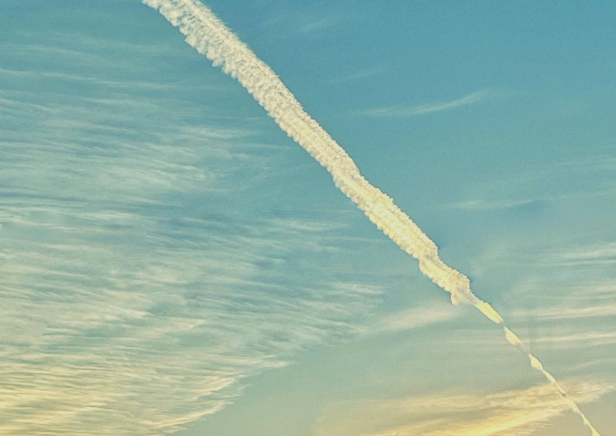 飛行機雲が風に波打って、レースとか竜の骨みたいできれいだった