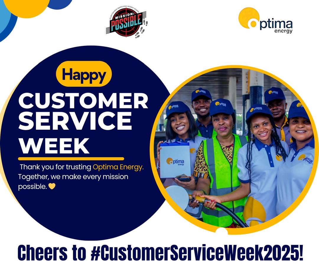 Happy Customer Service Week from all of us at Optima. 

Your trust is our mission, and we make it possible💛

#OptimaEnergy
#OptimaGas
#Downstreamsoilandgas
#customerserviceweek2025
#MissionPossible