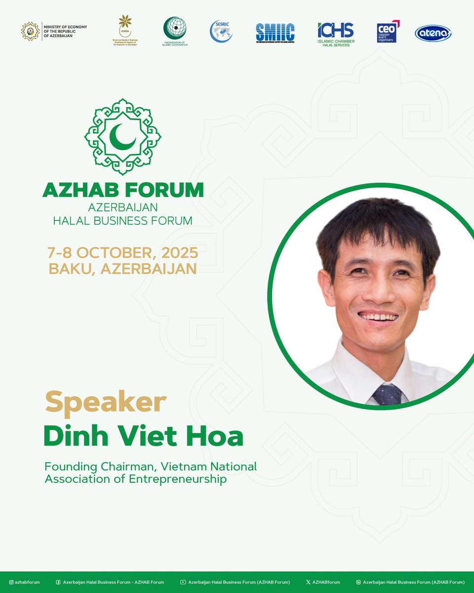 AZHABforum's tweet photo. Welcome our distinguished speaker.
_______________
AZHAB Forumunun spikerini təqdim edirik.
#AZHAB #AZHABForum #AZHAB2025 #AzerbaijanHalalForum #InvestInAzerbaijan https://t.co/iHnsxaJK0T