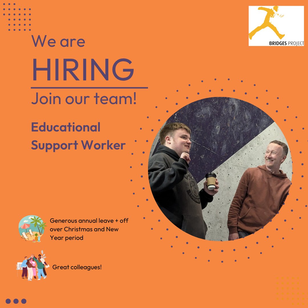📢Deadline extended to apply for our Educational Support Worker role! 

The successful candidate will deliver Bridges Pathways, supporting young people to develop skills for work or other destinations✅ 

📅New deadline: 27/10

ℹ️For more info &amp; to apply:
bridgesproject.org.uk/current-vacanc…