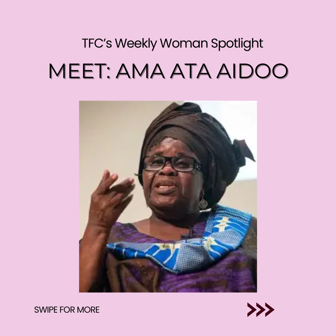 TheFeministcode's tweet image. Meet Ama Ata Aidoo 🌟, our TFC Weekly Women Spotlight! 💪 A literary icon, feminist pioneer, and Ghanaian gem 💎. We're celebrating her legacy and impact! 📚 #TFCWeeklyWomen #AmaAtaAidoo #WomenEmpowerment