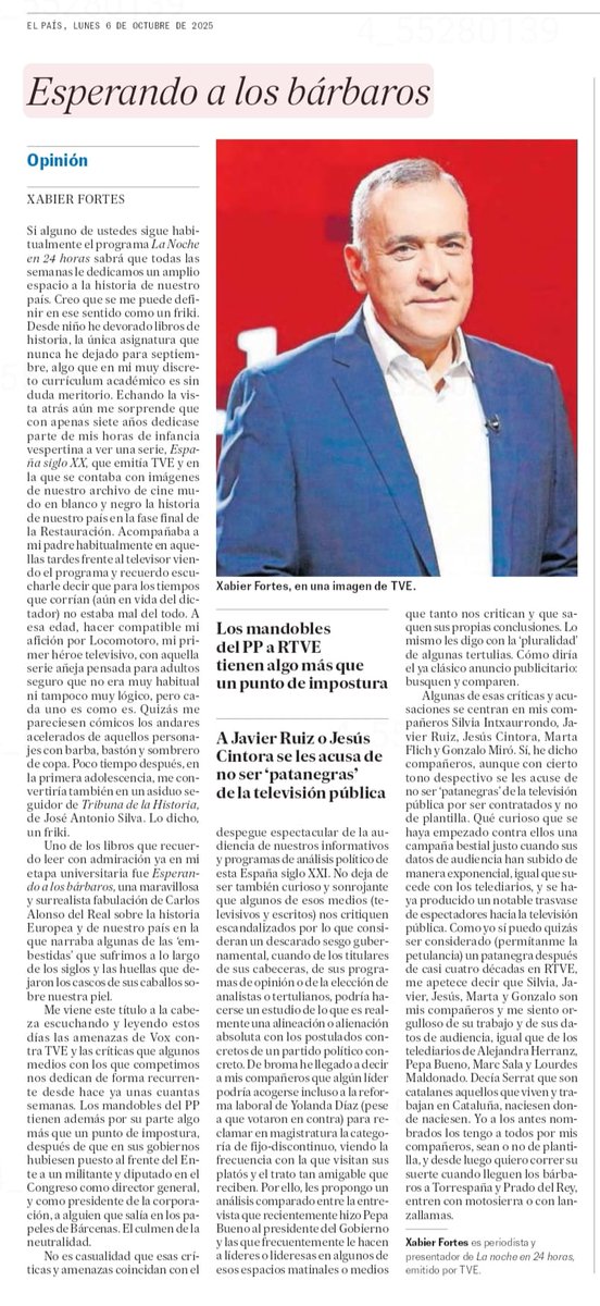Esperando a los bárbaros. Hoy en <a href="/el_pais/">EL PAÍS</a> por <a href="/xabierfortes/">Xabier Fortes</a> De lectura y aprendizaje obligado, por lo que pueda pasar.