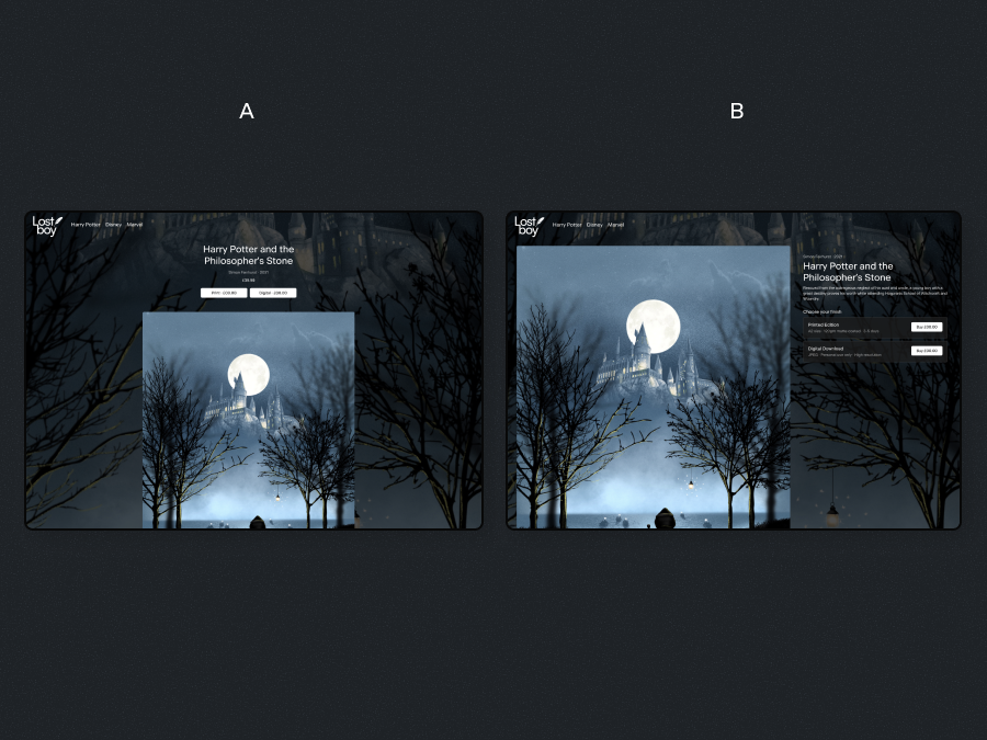 siimonfairhurst's tweet photo. Been staring at these two layouts for way too long 😅

This is for my personal art site — can’t decide which hits better 👇
🅰️ Center focus
🅱️ Side panel

Design Twitter… help me choose!
(Bonus points if you tell me why👀)

#webdesign #uidesign #buildinpublic #artwebsite https://t.co/L5HT2bJiuN