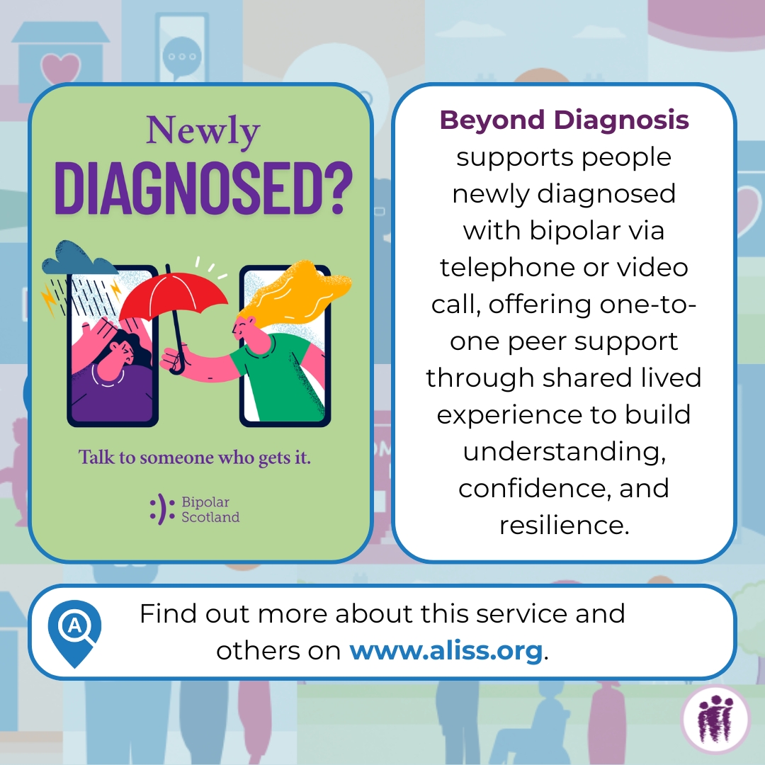 ALLIANCEScot's tweet image. October’s #MemberSpotlight features @BipolarScotland, supporting people across Scotland who are living with bipolar. Their Beyond Diagnosis programme offers online support for those recently diagnosed. Discover all their services on ALISS: aliss.org/organisations/…

#MembersMonthly