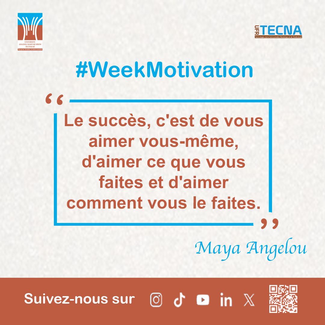 UfrTecna's tweet photo. #WeekMotivation

Le succès, ce n’est pas que d’atteindre ses objectifs, mais de le faire avec sincérité, passion et confiance. 

Cette semaine, avancez avec fierté et mettez du cœur dans tout ce que vous entreprenez.

#UFRTECNA #motivation #compublique #UAM #kebetu https://t.co/2WLe8ijV76