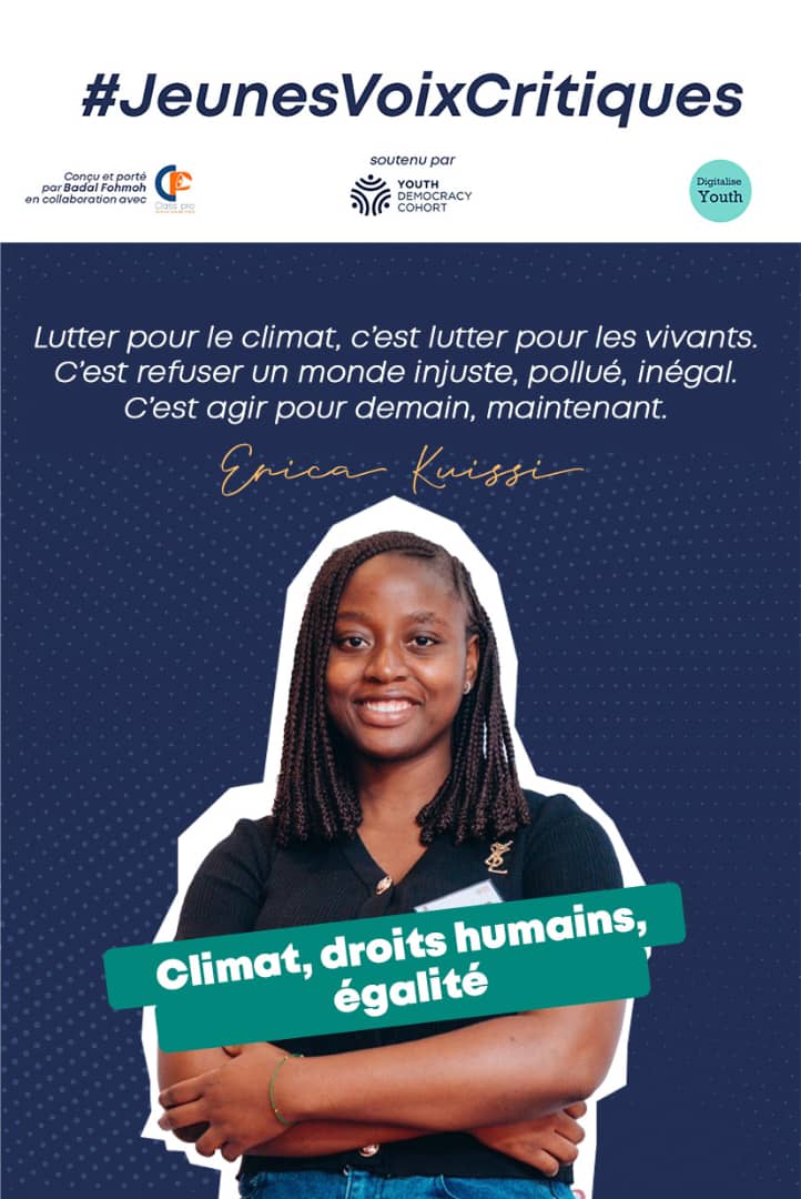 Agir pour le climat, c’est agir pour les vivants.
@EricaKuissi le rappelle : refuser l’injustice et les inégalités, c’est déjà militer pour demain.
Faisons entendre nos voix avec #JeunesVoixCritiques 

#MilitantsNumeriqures 
#DigitaliseYouth
 #YouthDemocracyCohort 
#ClassPro