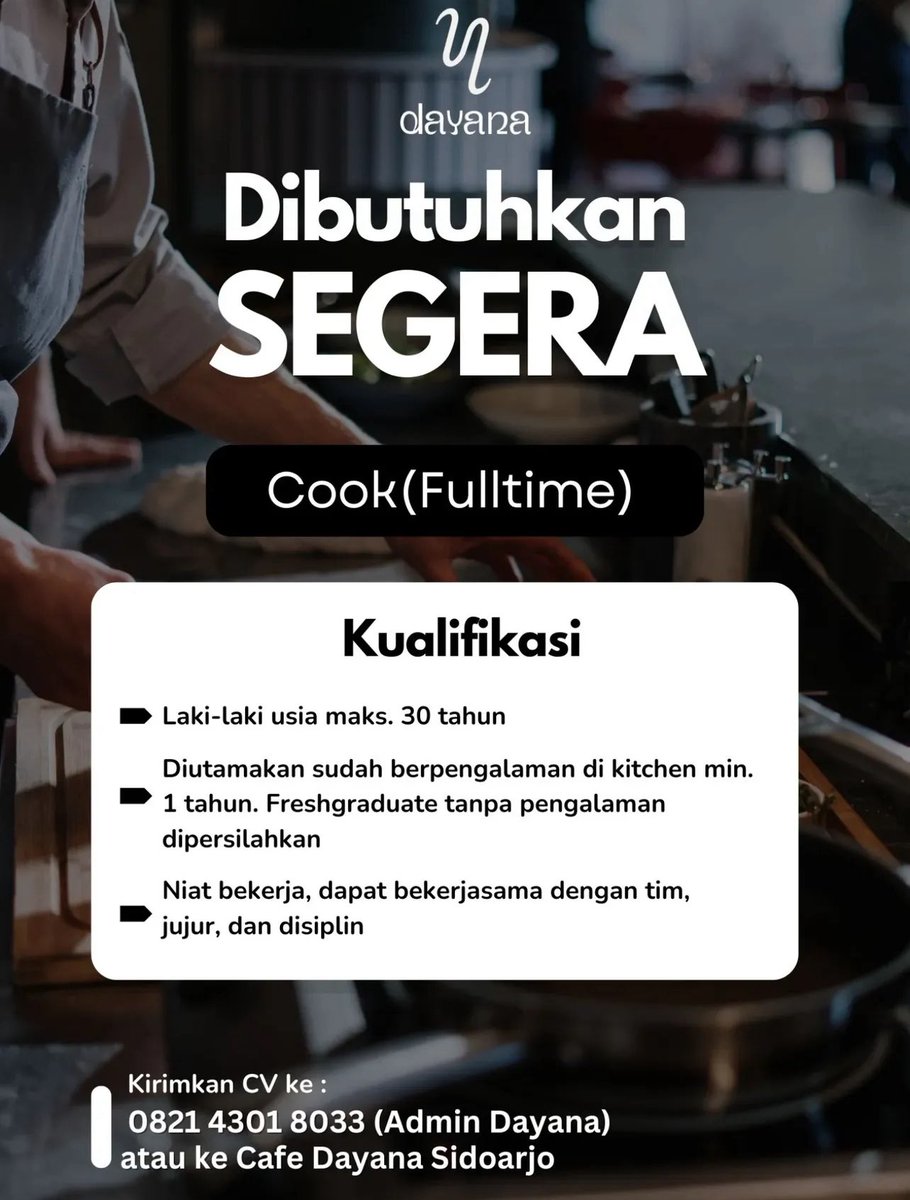 urbae_0's tweet photo. #lokersidoarjo #Sidoarjo #cook #infoloker https://t.co/wZSQ8VVCPf