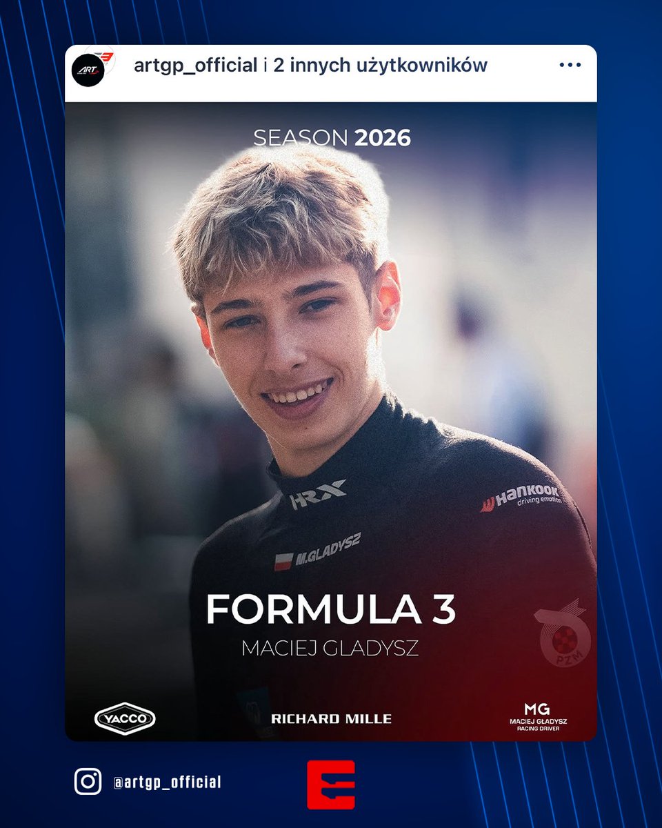 ELEVENSPORTSPL's tweet image. 𝗢𝗙𝗜𝗖𝗝𝗔𝗟𝗡𝗜𝗘! 🚨 @MaciejGladysz17 w Formule 3! 😍🏎️

W przyszłym sezonie polski kierowca będzie reprezentować barwy 𝗔𝗥𝗧 𝗚𝗿𝗮𝗻𝗱 𝗣𝗿𝗶𝘅! 💥 Nie możemy się już doczekać. Trzymamy kciuki za jak najlepsze wyniki! 🤞

Przypominamy, że wyścigi z udziałem Macieja…