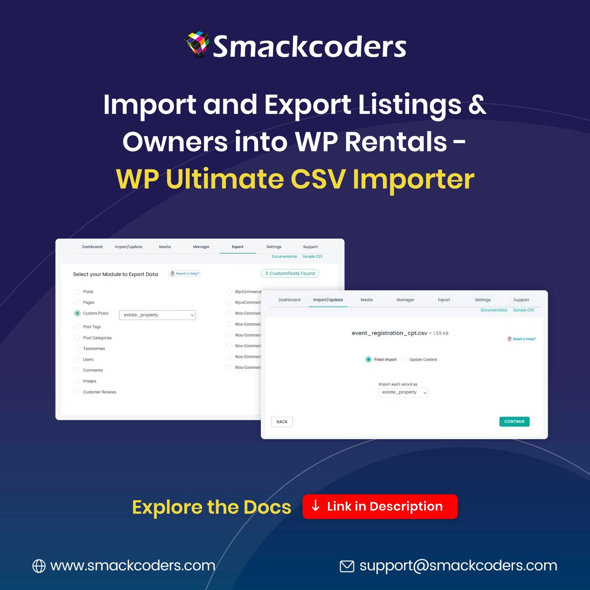 smackcoders's tweet image. 🚀 Make Managing Properties in WP Rentals Easier
With WP Ultimate CSV Importer, you can handle all your WP Rentals data quickly and accurately, without the repetitive work.
👉smackcoders.com/documentation/…
#wpultimatecsvimporter #bulkimport #smackcoders