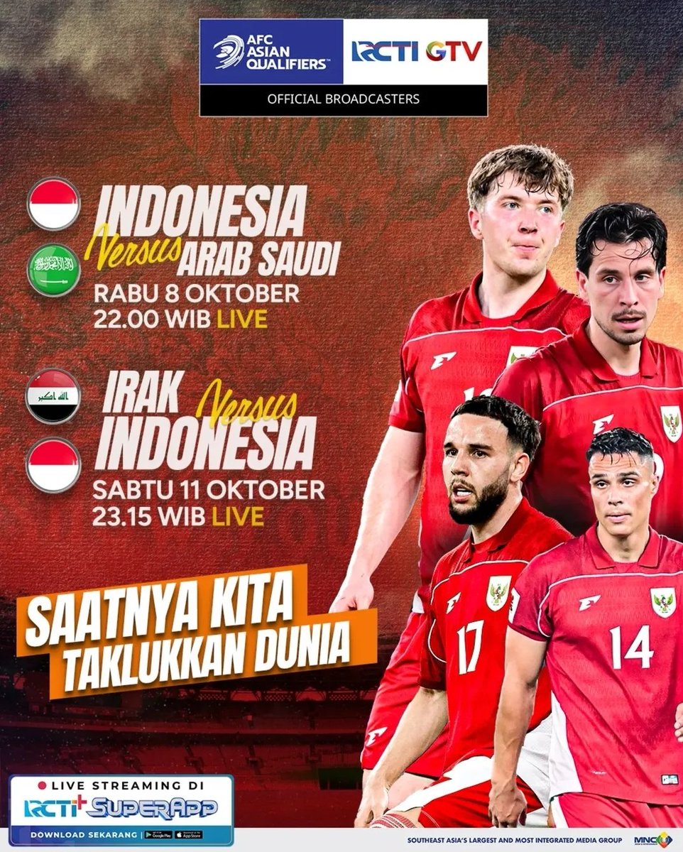 🇮🇩 vs 🇸🇦
K.O 00.15 WIB

🇮🇶 vs 🇮🇩
K.O 02.30 WIB

🗣🤑🤑🗣