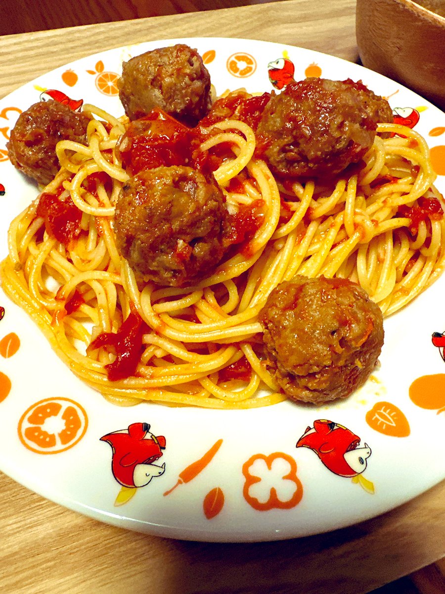 カリオストロの城のミートボールパスタをみんなでいただきましたホゲ🍝