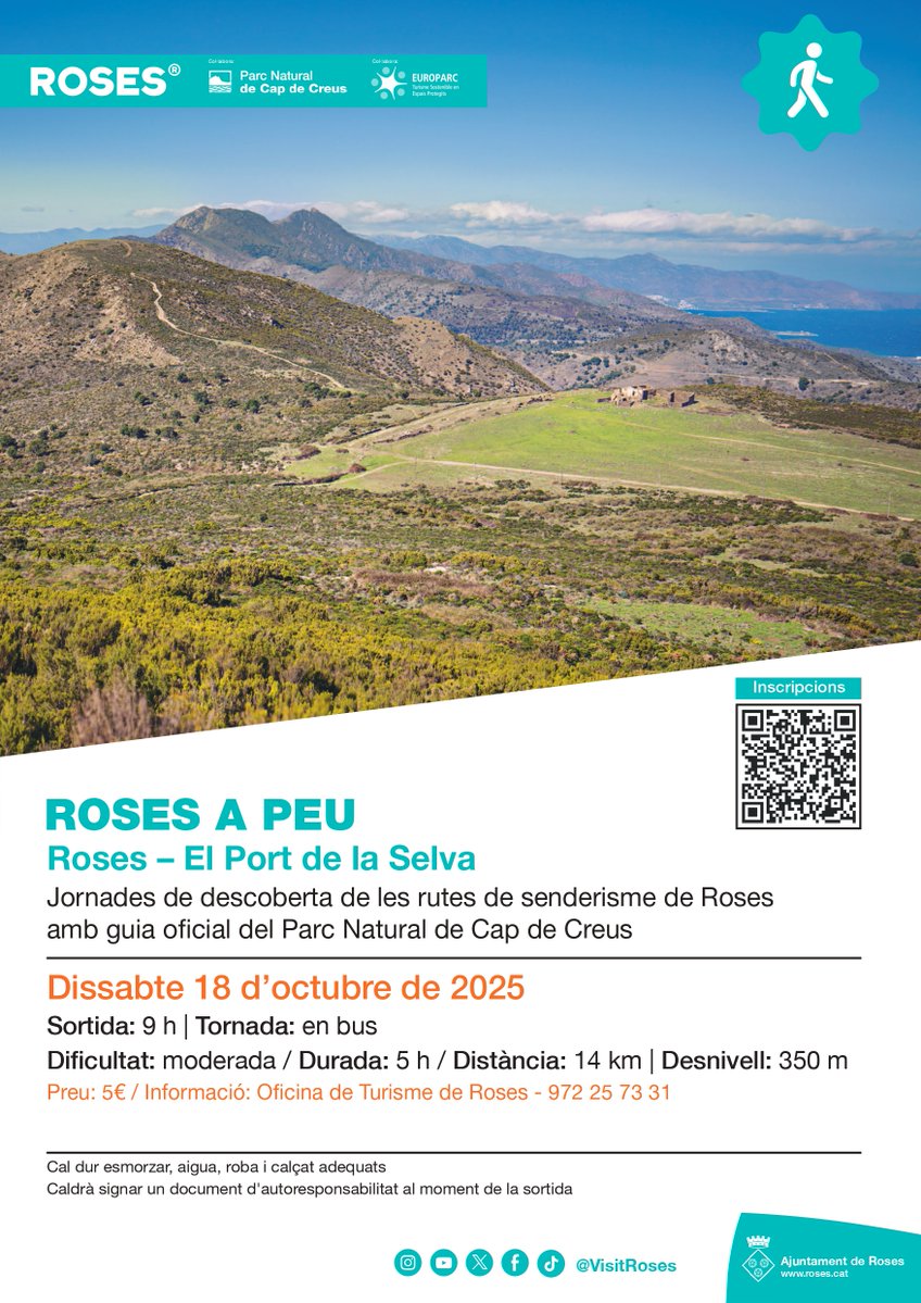Visit Roses (@visitroses) on Twitter photo Recordeu que encara us podeu inscriure a la 2ª sortida de Roses a Peu: 𝗥𝗼𝘀𝗲𝘀 – 𝗘𝗹 𝗣𝗼𝗿𝘁 𝗱𝗲 𝗹𝗮 𝗦𝗲𝗹𝘃𝗮.🌿🌊
📅 18/10
⌚ 9 h
Info 👉 shorturl.at/2iYxG
Calendari Roses a Peu 2025 👉 shorturl.at/CNXV2
<a href="/costabrava/">Costa Brava Pirineu</a> <a href="/catexperience/">Catalunya Experience</a> <a href="/AjRoses/">Ajuntament de Roses</a> <a href="/badiaderoses/">Badia de Roses - World Bays</a> Recordeu que encara us podeu inscriure a la 2ª sortida de Roses a Peu: 𝗥𝗼𝘀𝗲𝘀 – 𝗘𝗹 𝗣𝗼𝗿𝘁 𝗱𝗲 𝗹𝗮 𝗦𝗲𝗹𝘃𝗮.🌿🌊
📅 18/10
⌚ 9 h
Info 👉 shorturl.at/2iYxG
Calendari Roses a Peu 2025 👉 shorturl.at/CNXV2
<a href="/costabrava/">Costa Brava Pirineu</a> <a href="/catexperience/">Catalunya Experience</a> <a href="/AjRoses/">Ajuntament de Roses</a> <a href="/badiaderoses/">Badia de Roses - World Bays</a>