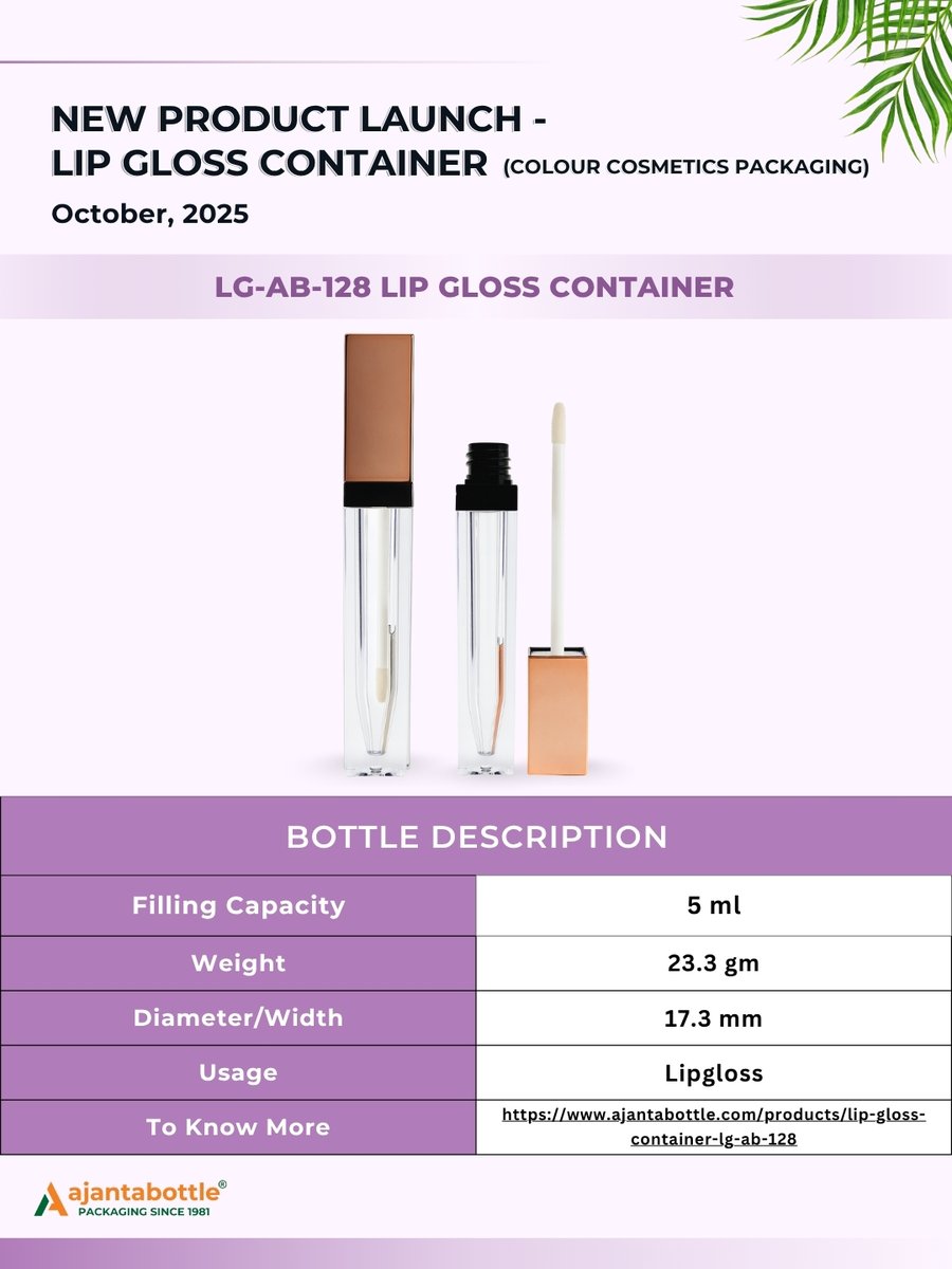 AjantaBottle's tweet image. New Launch for October 2025 💄✨ 
 
Introducing our Lip Gloss Container Collection, designed for colour cosmetic brands that blend style with performance.
 
Explore the complete color cosmetics packaging range now : ajantabottle.com/categories/col…
.
.
.
#NewLaunch #ColorCosmetics