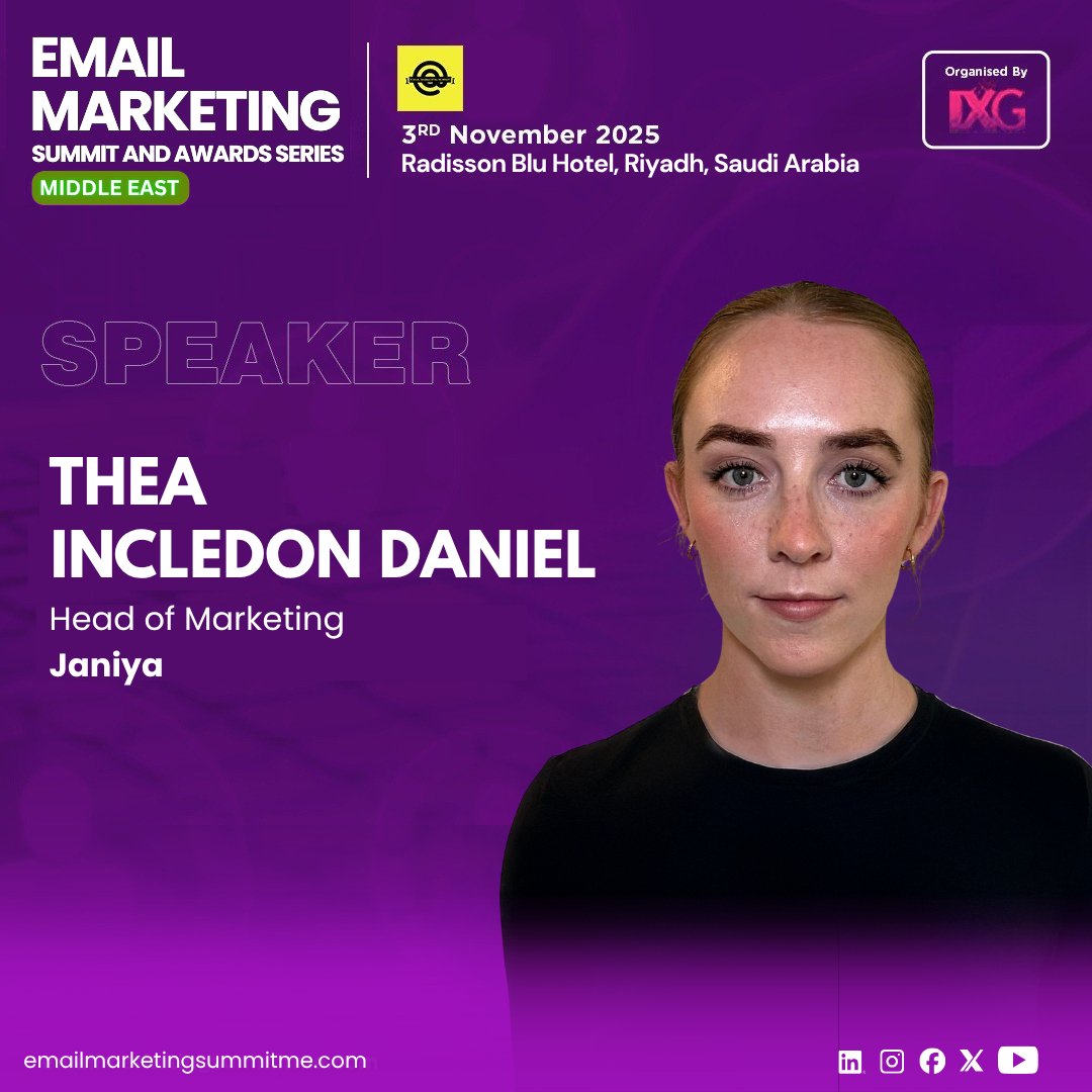 We’re honoured to have Ms. Thea Incledon Daniel, Head of Marketing at Janiya as distinguished speaker for The Email Marketing Summit Middle East 2025 which will take place on November 3rd in Riyadh, Saudi Arabia.

#influenceexchangegroup #emsasme2025 #speakerannouncement