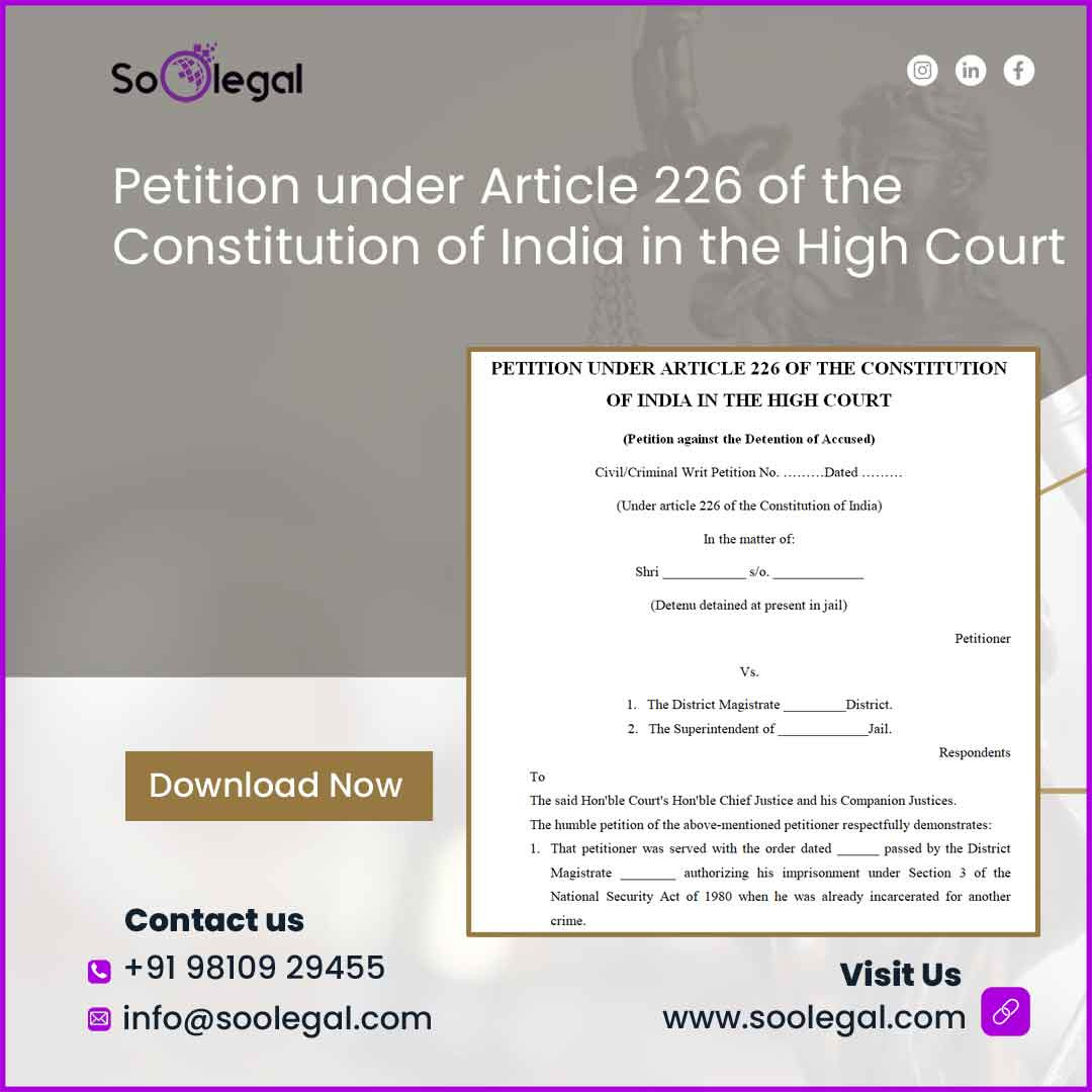 Soo_Legal's tweet image. Need to draft a Petition under Article 226 for the High Court? 🏛️

Save time with ready-to-download legal documents — verified formats prepared by legal experts.

📄 Instantly download from SoOLEGAL Drafted By Adv. Shuchi Upadhyay : bit.ly/4h2FsDk

#LegalDocuments