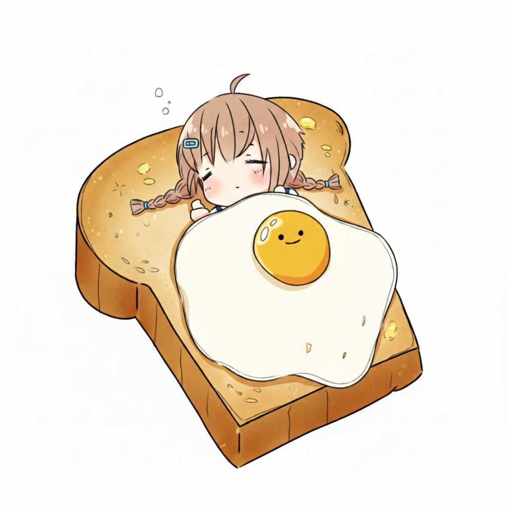 おはようございます☀️
朝食はいつもトーストと目玉焼きでお願いします👶🍞 
今日はトーストで寝てるけど！笑

起きたらおいしく食べちゃうぞ！😋
今日はどんな夢見てるのかな？

寝坊にはお気をつけてです😅
#模写 #かわいい #食パン #目玉焼き #お昼寝 #ちびキャラ